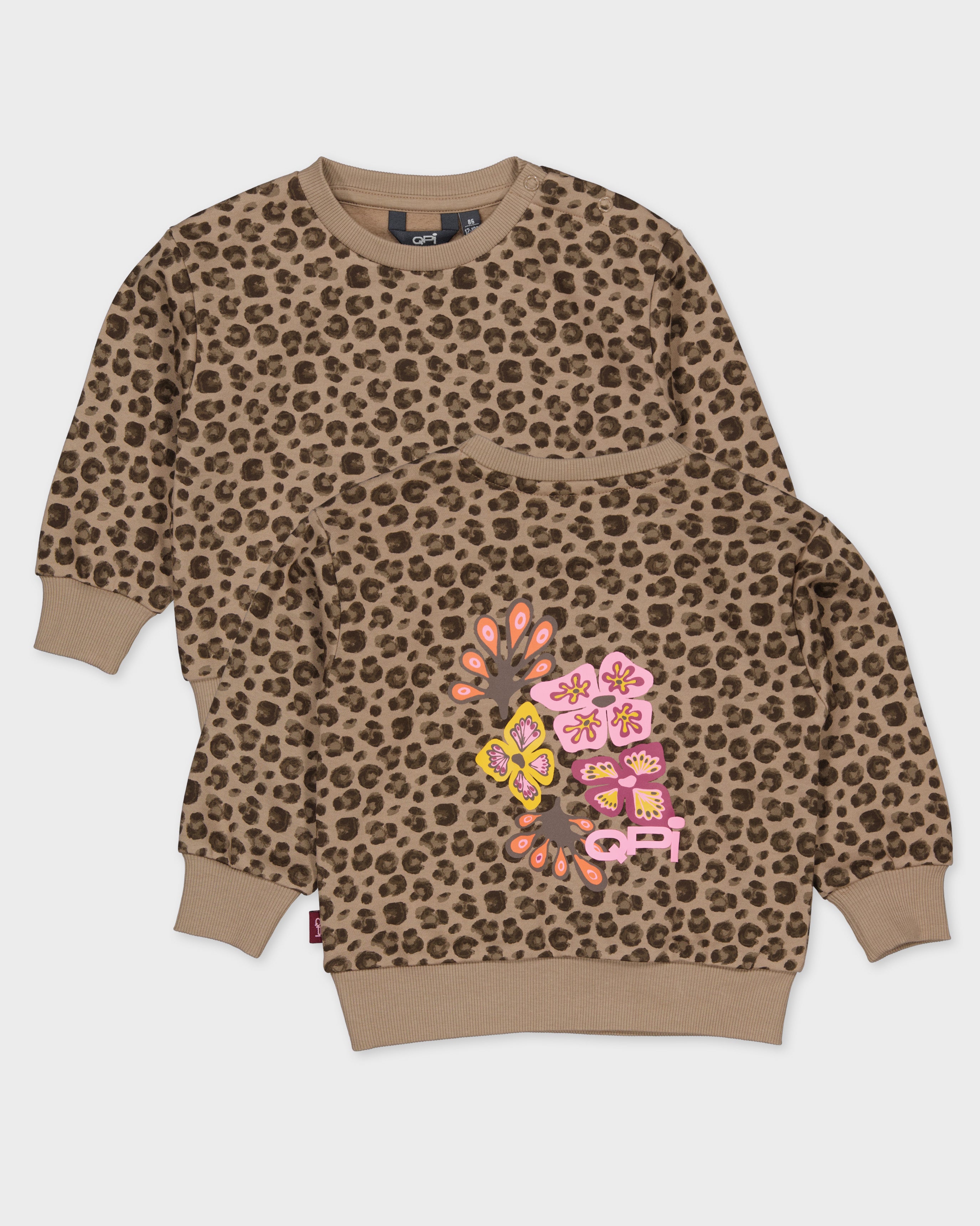 Taupebruine sweater met luipaardprint | AOP Taupe Animal
