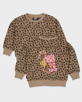 Taupebruine sweater met luipaardprint | AOP Taupe Animal