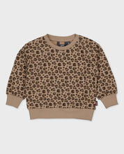 Taupebruine sweater met luipaardprint | AOP Taupe Animal
