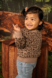 Taupebruine sweater met luipaardprint | AOP Taupe Animal