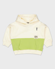Ecru hoodie met limegroen vlak | Off White