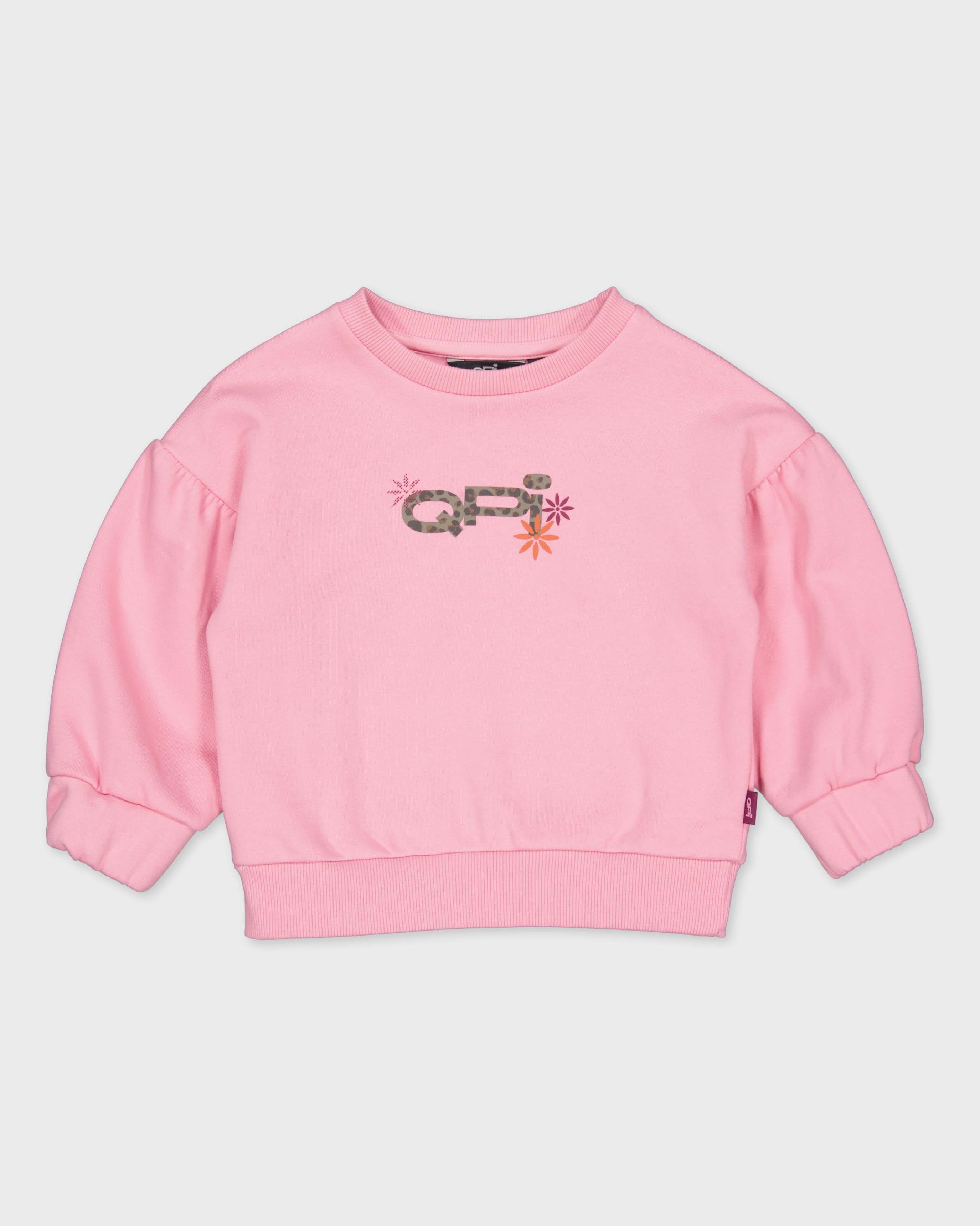 Lichtroze sweater met borstprint | Light Pink