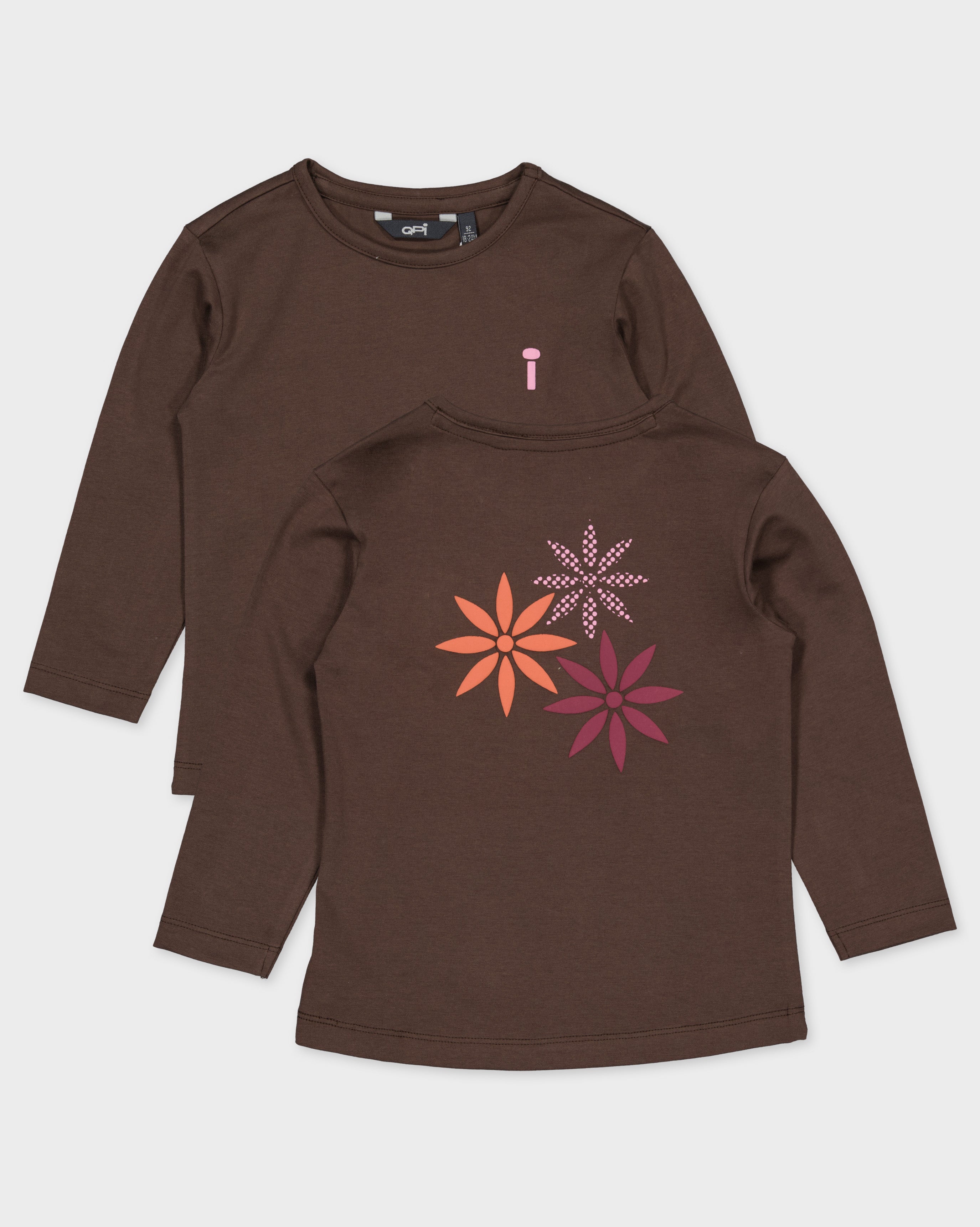 Chocoladebruine longsleeve met bloemenprint | Brown