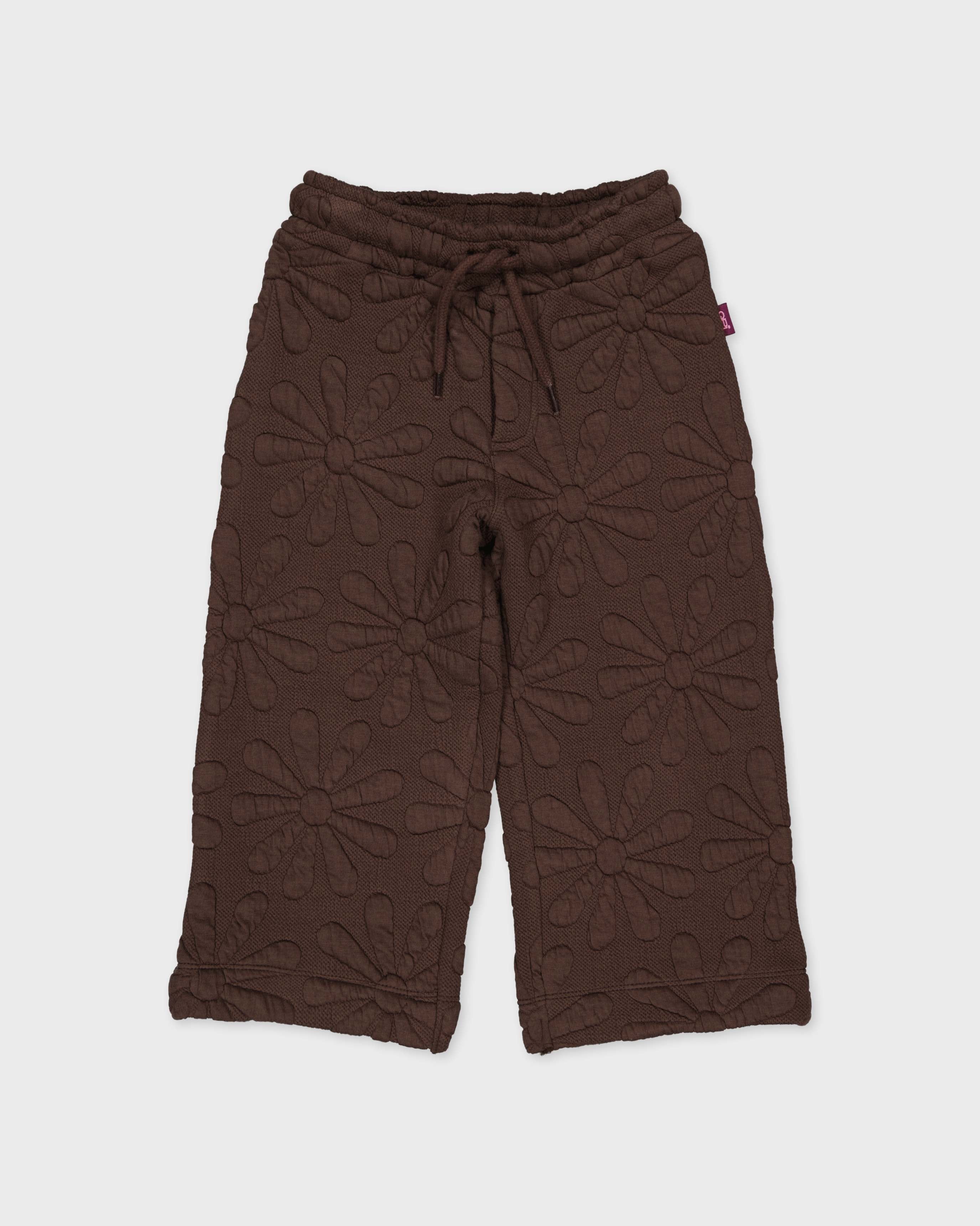 Chocoladebruine broek met bloemenstiksel | Brown
