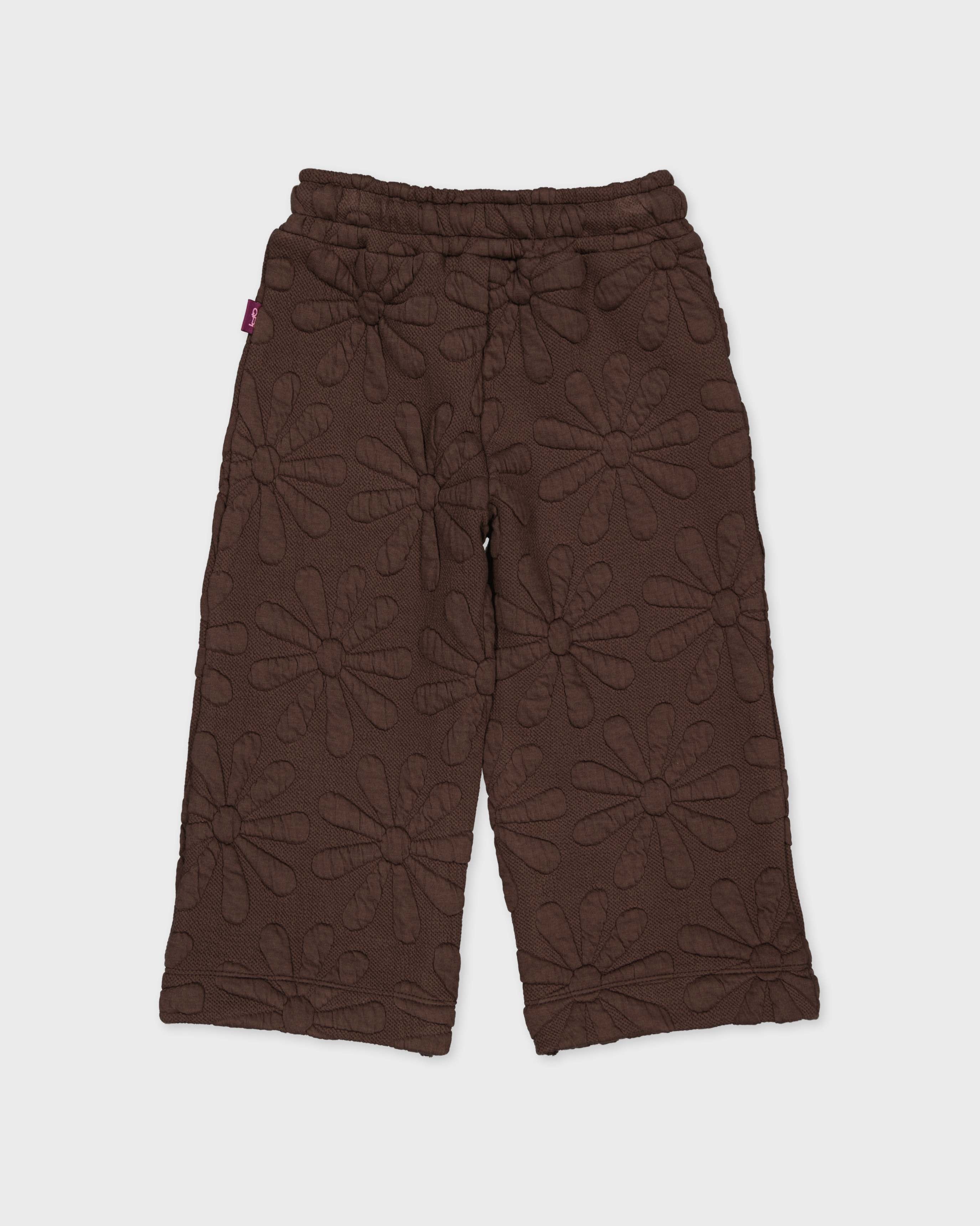 Chocoladebruine broek met bloemenstiksel | Brown