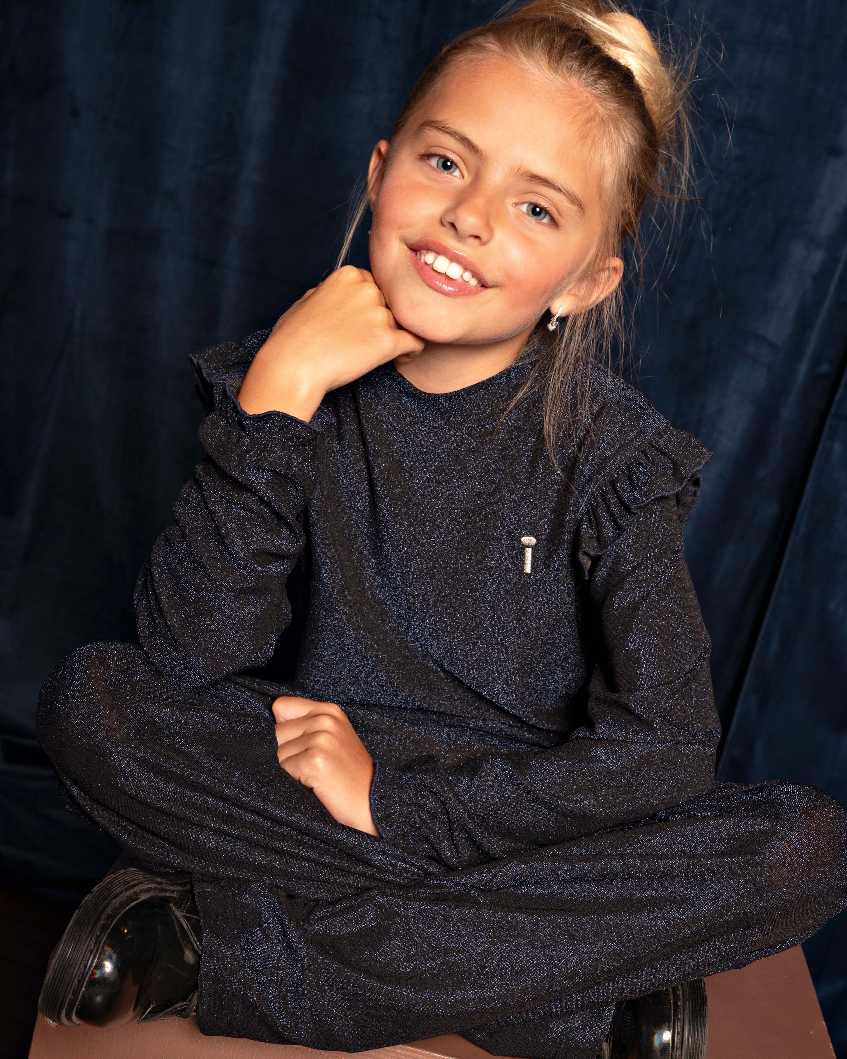 Donkerblauwe longsleeve met ruches | Navy Blue