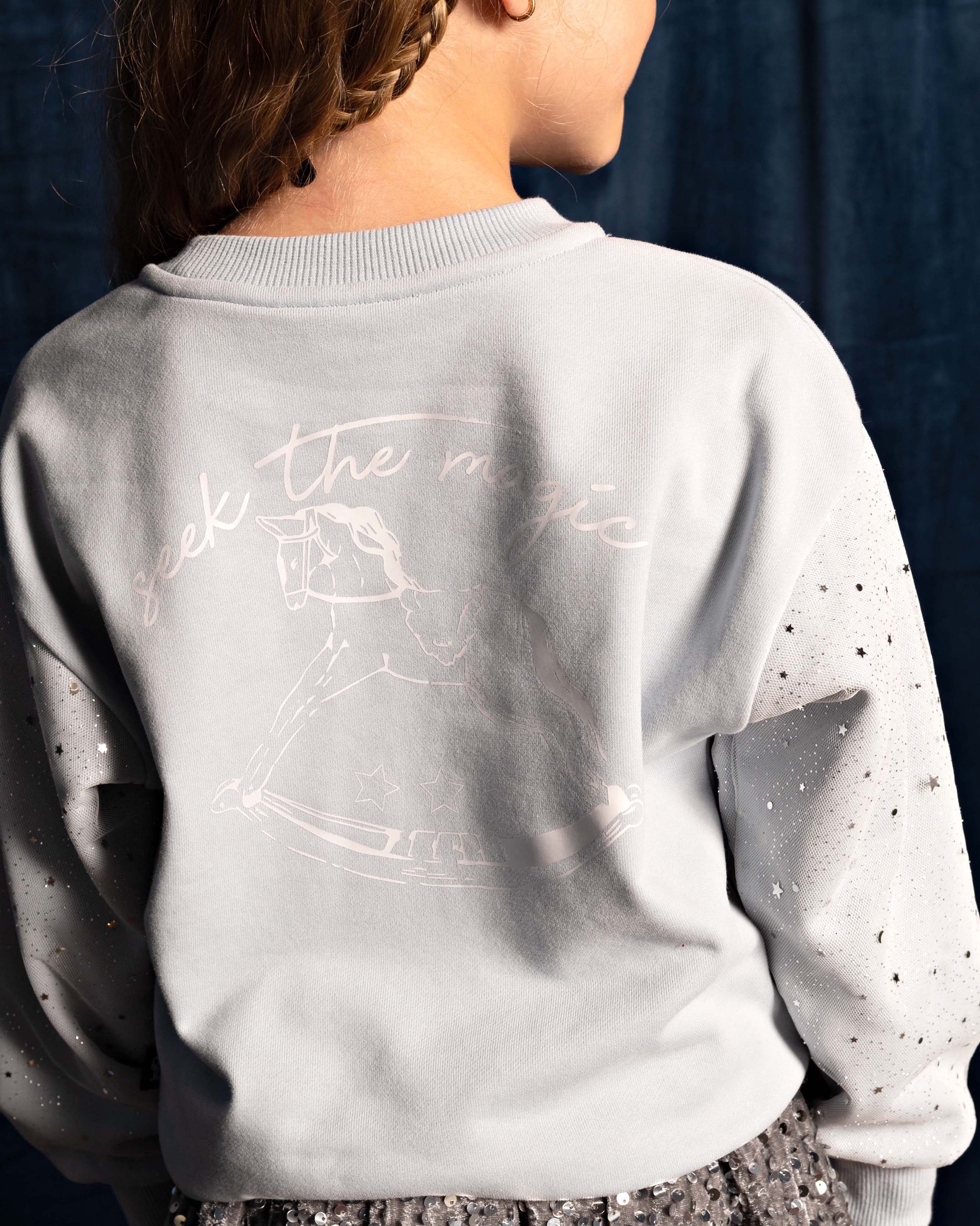 Lichtblauwe sweater met tule mouwen | Pastel Blue