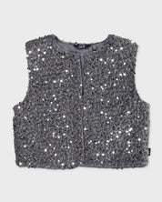Grijs gilet met pailletten | Silver