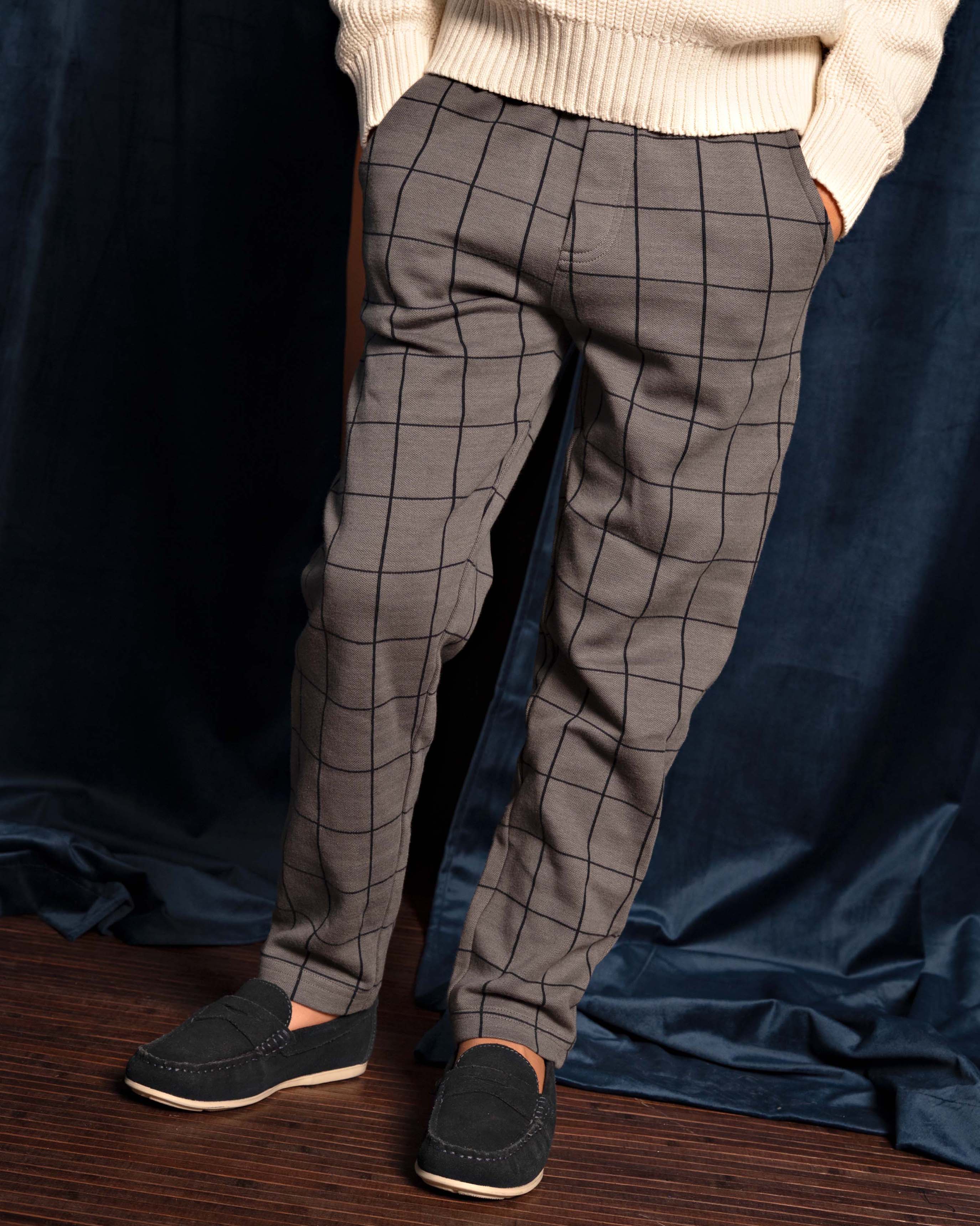 Grijze geruite broek met koord | AOP Grey Check