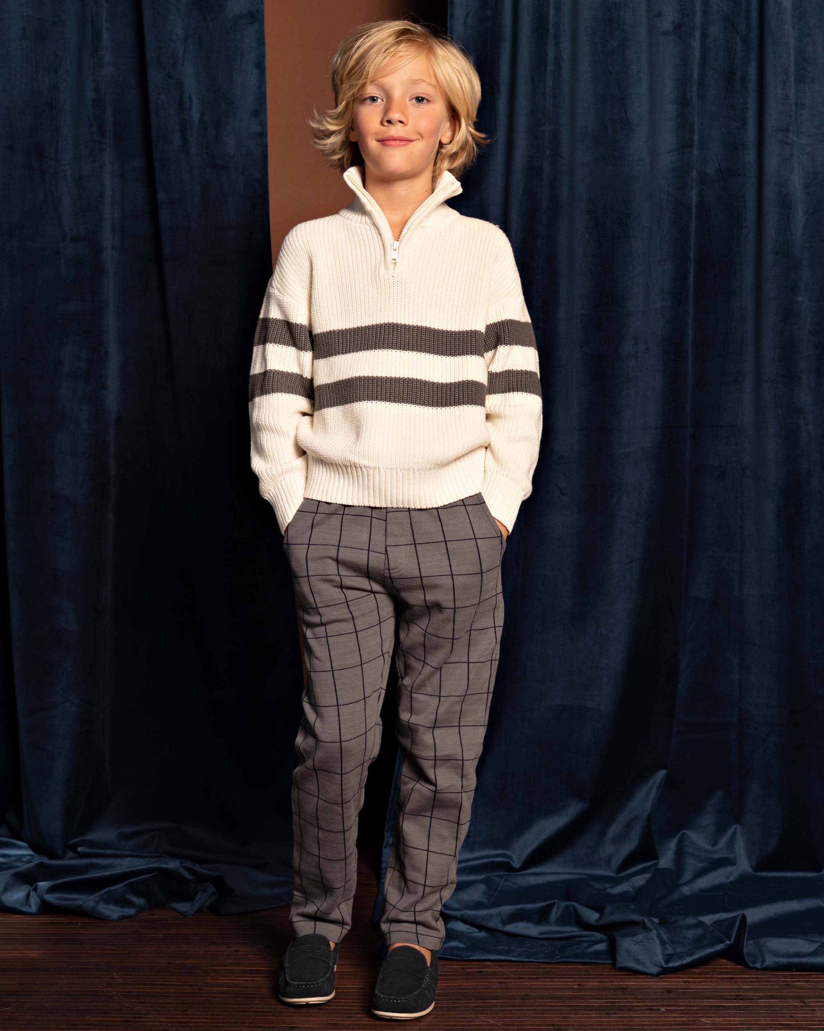Grijze geruite broek met koord | AOP Grey Check