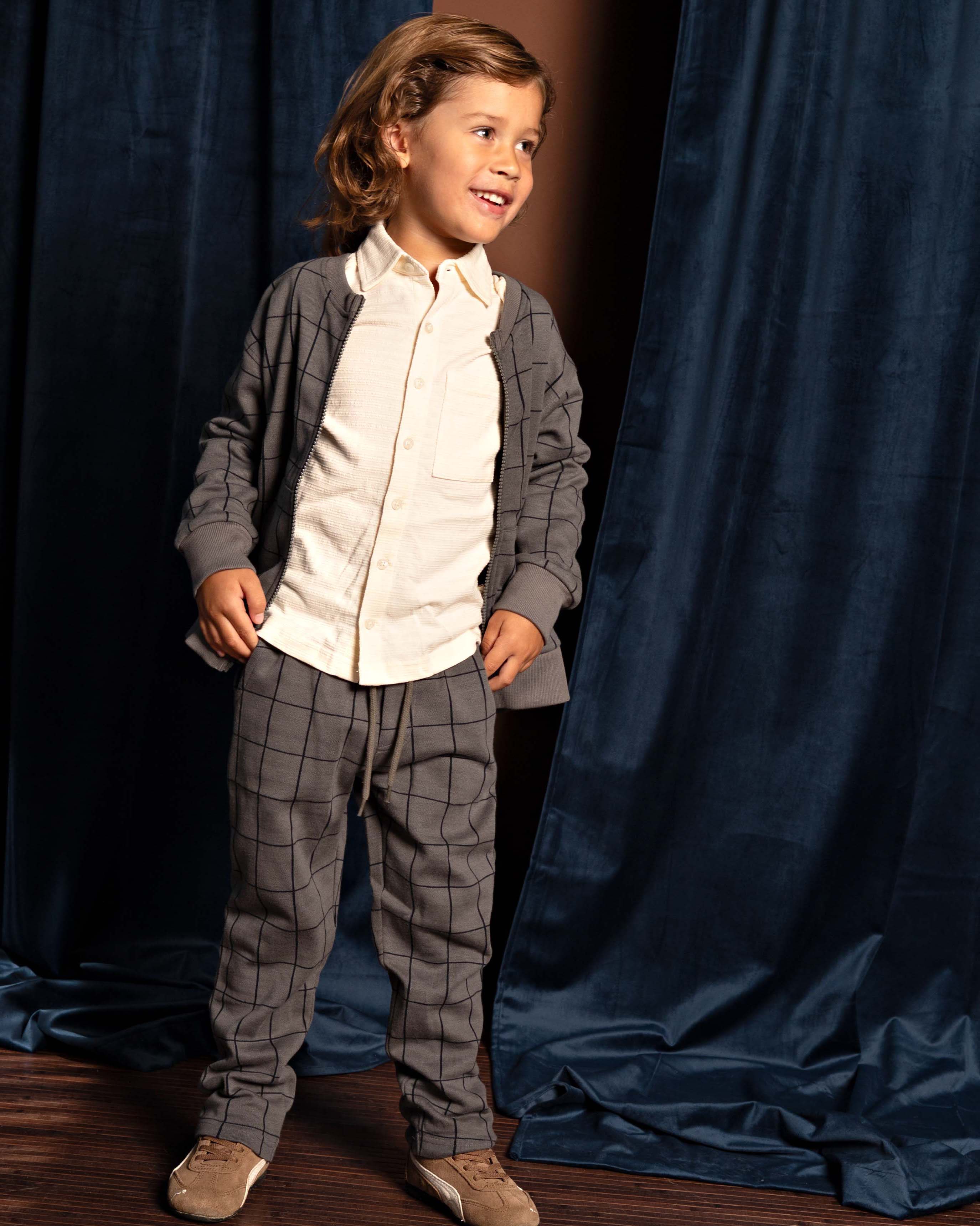 Grijze geruite broek met koord | AOP Grey Check
