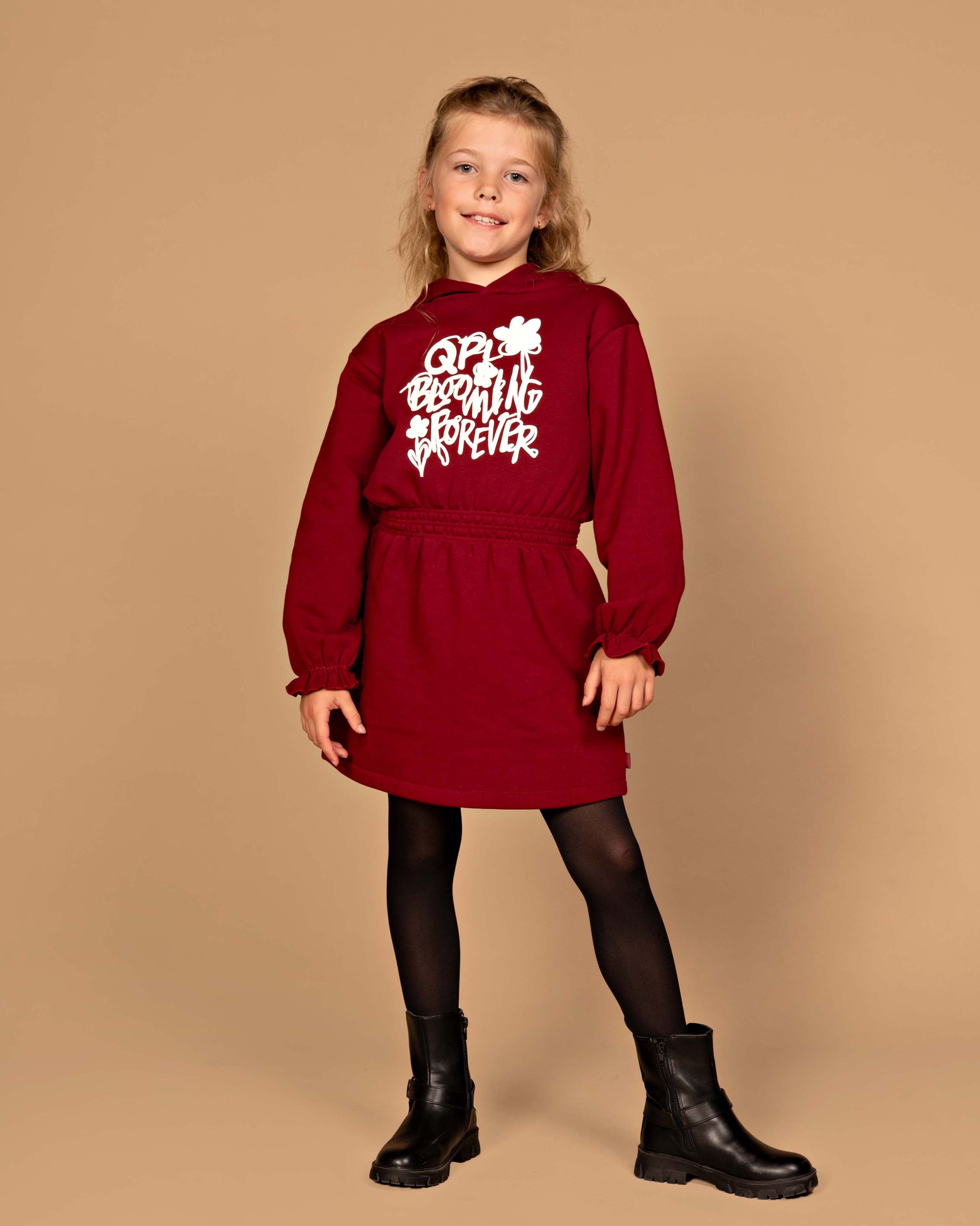 Bordeauxrode sweaterjurk met col | Cherry Red