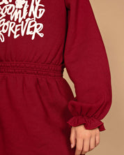 Bordeauxrode sweaterjurk met col | Cherry Red