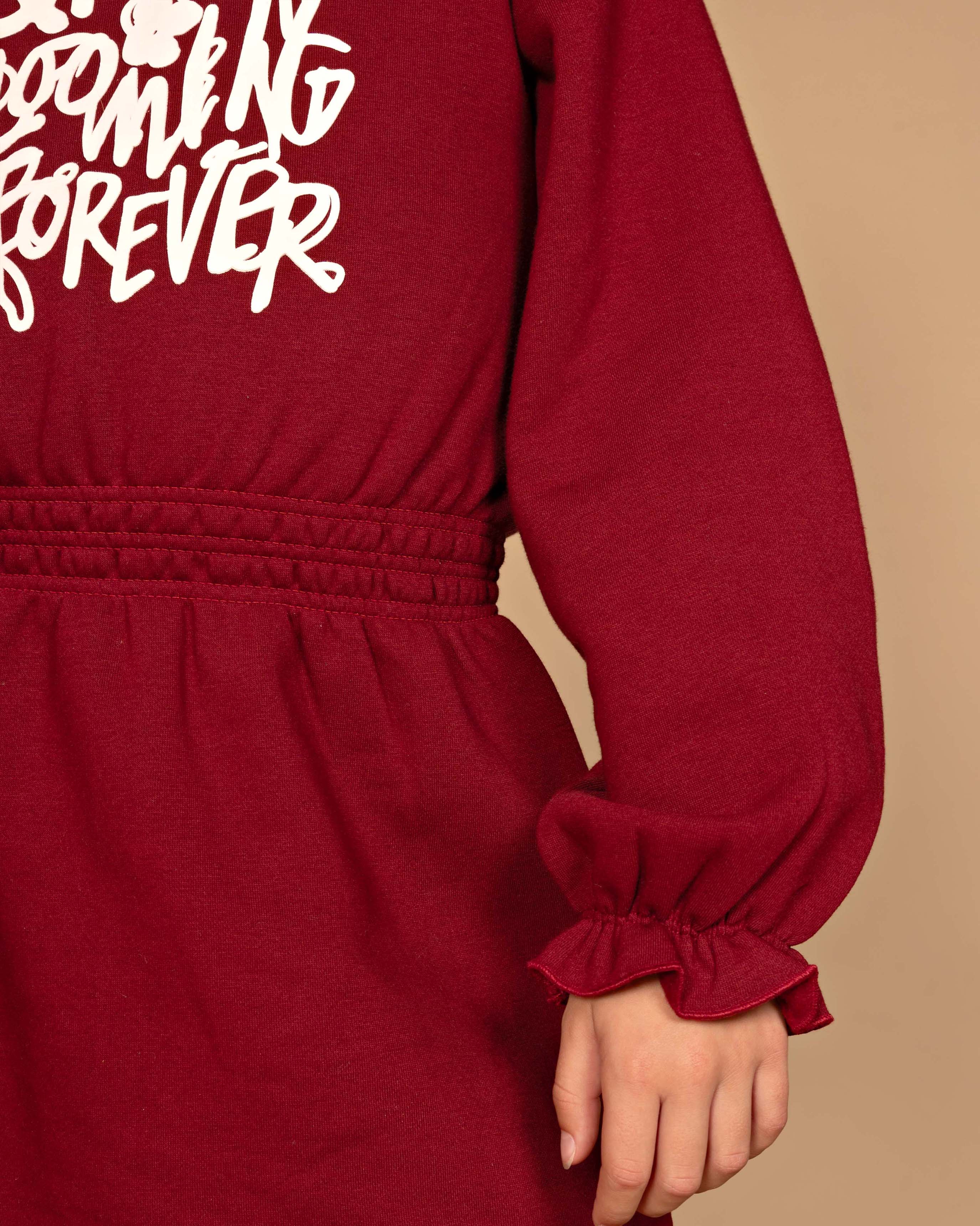 Bordeauxrode sweaterjurk met col | Cherry Red