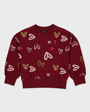 Bordeauxrode sweater met hartjesprint | AOP Red Hearts