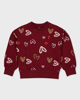 Bordeauxrode sweater met hartjesprint | AOP Red Hearts
