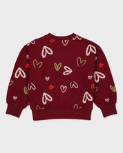 Bordeauxrode sweater met hartjesprint | AOP Red Hearts