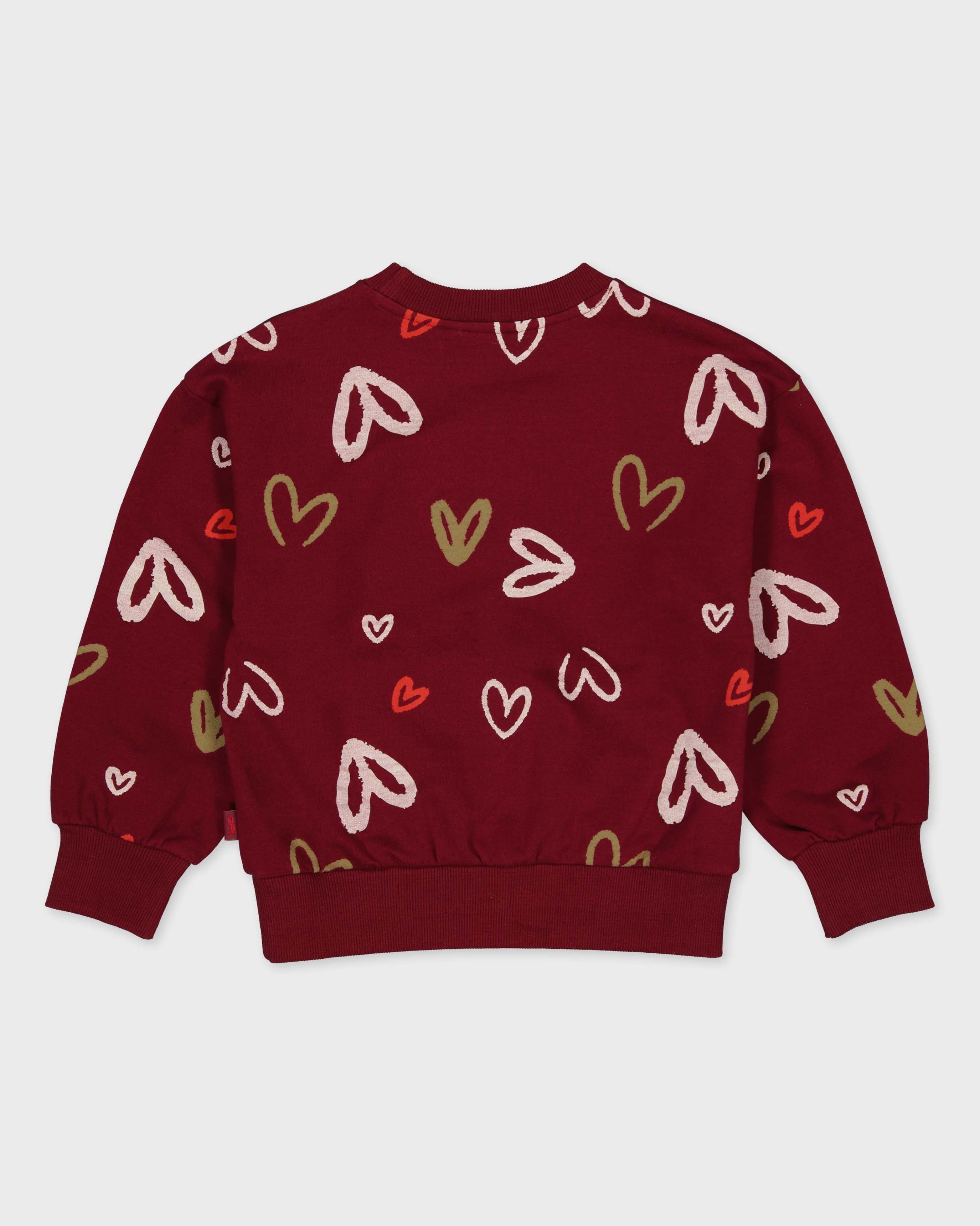 Bordeauxrode sweater met hartjesprint | AOP Red Hearts