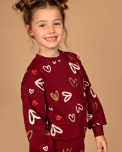 Bordeauxrode sweater met hartjesprint | AOP Red Hearts