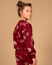 Bordeauxrode sweater met hartjesprint | AOP Red Hearts