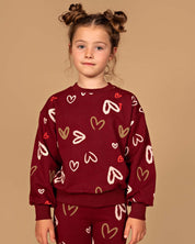 Bordeauxrode sweater met hartjesprint | AOP Red Hearts