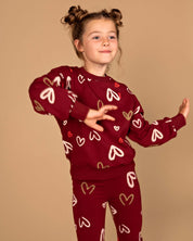 Bordeauxrode sweater met hartjesprint | AOP Red Hearts