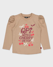 Zandkleurige longsleeve met artwork | Taupe