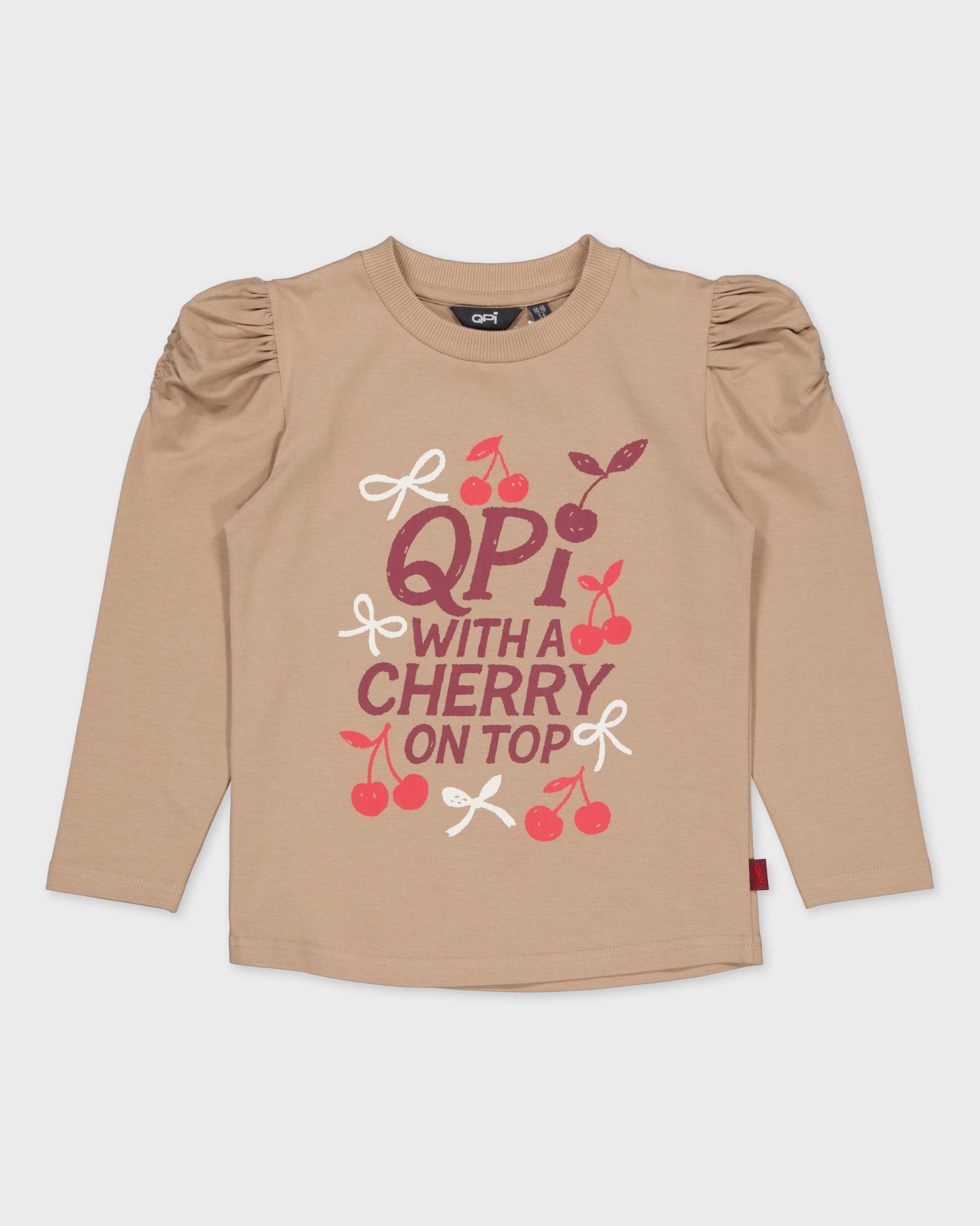 Zandkleurige longsleeve met artwork | Taupe