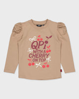 Zandkleurige longsleeve met artwork | Taupe