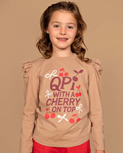 Zandkleurige longsleeve met artwork | Taupe