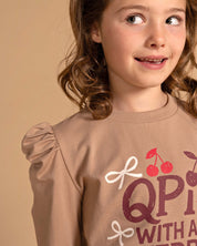 Zandkleurige longsleeve met artwork | Taupe