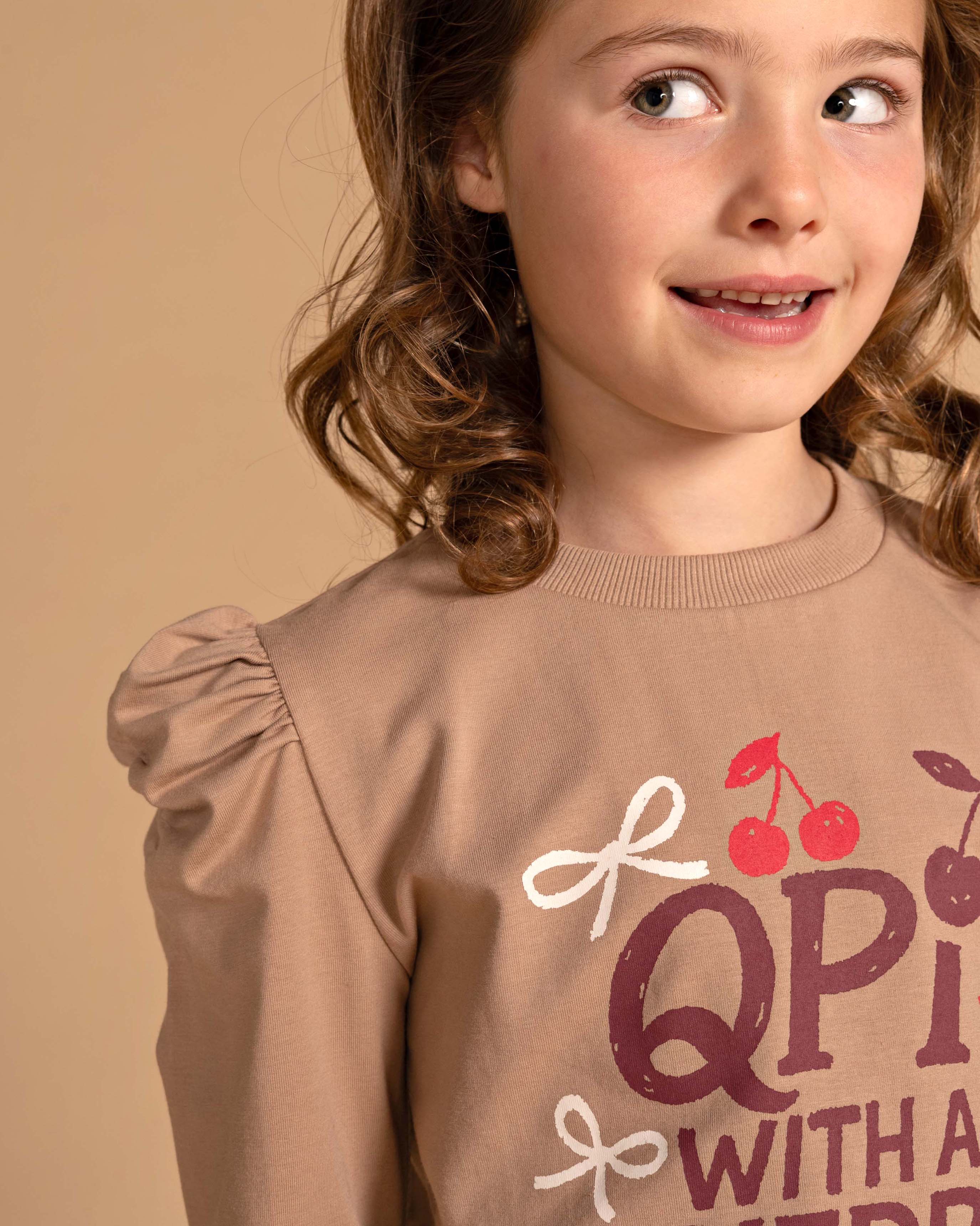 Zandkleurige longsleeve met artwork | Taupe
