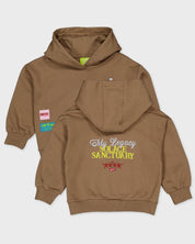 Zandkleurige hoodie met borst- en rugprint | Dessert Sand