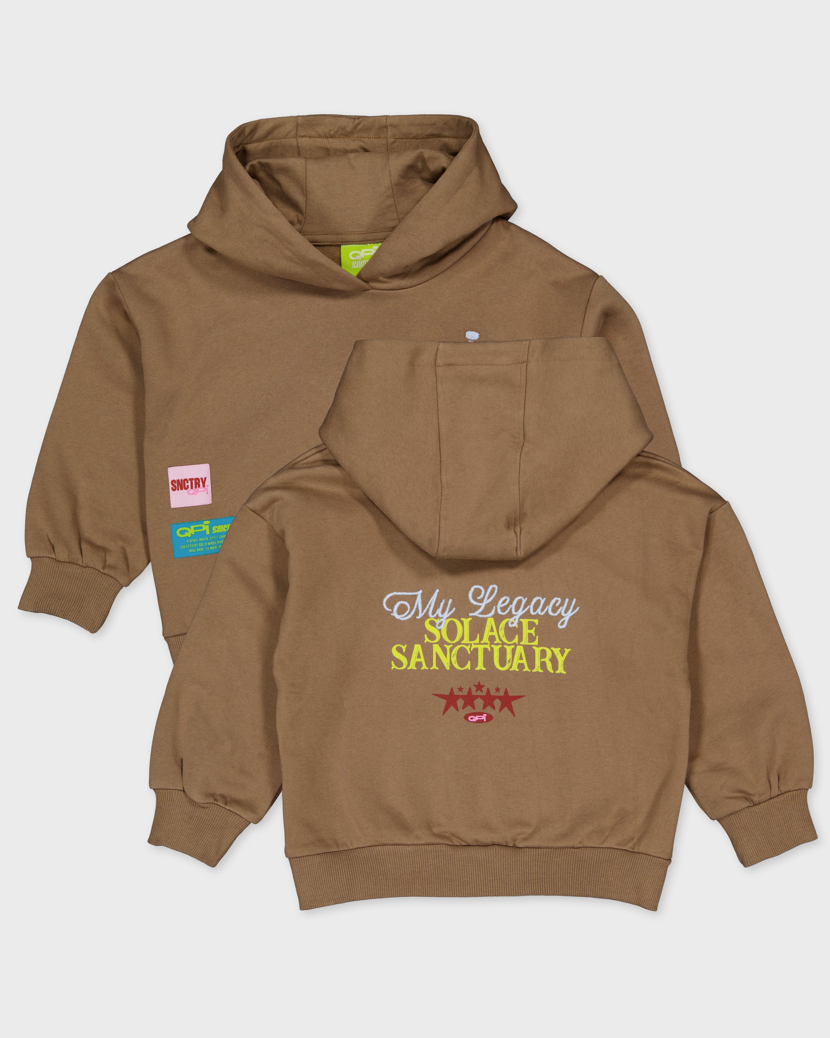Zandkleurige hoodie met borst- en rugprint | Dessert Sand