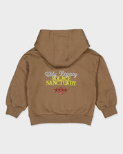 Zandkleurige hoodie met borst- en rugprint | Dessert Sand