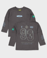 Donkergrijs longsleeve met cijferprint | Metal Grey