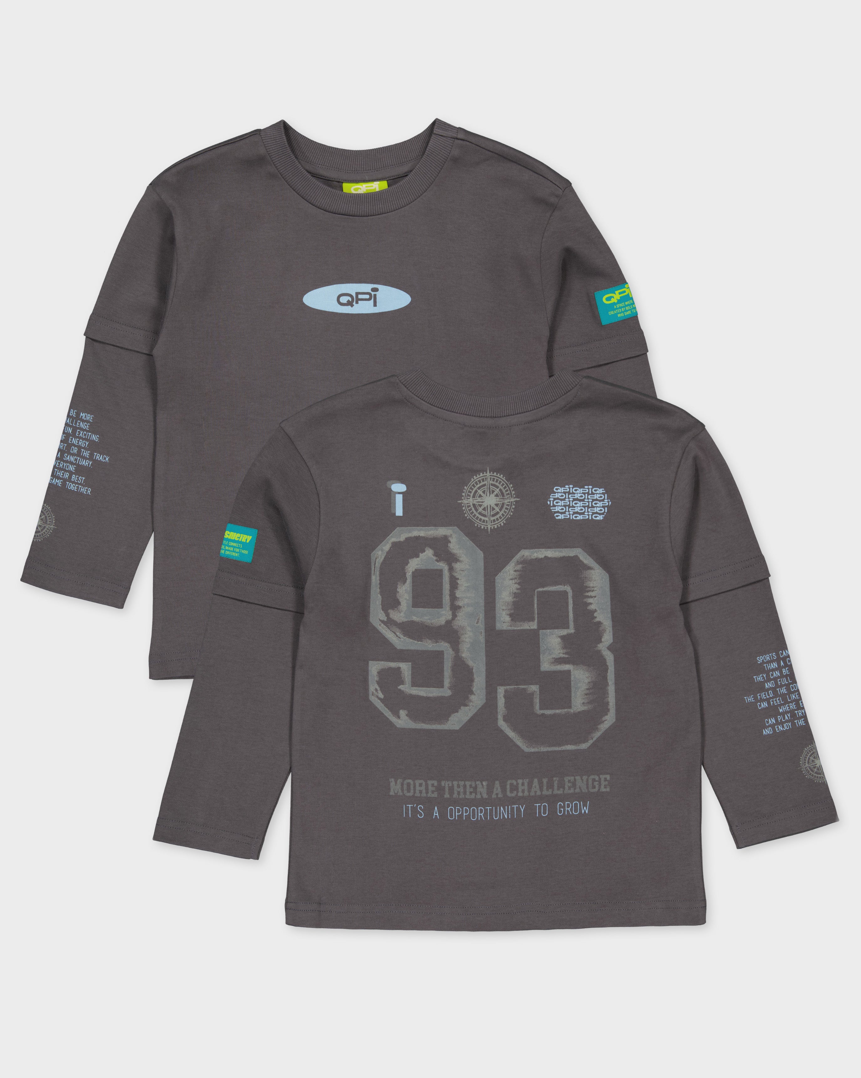 Donkergrijs longsleeve met cijferprint | Metal Grey