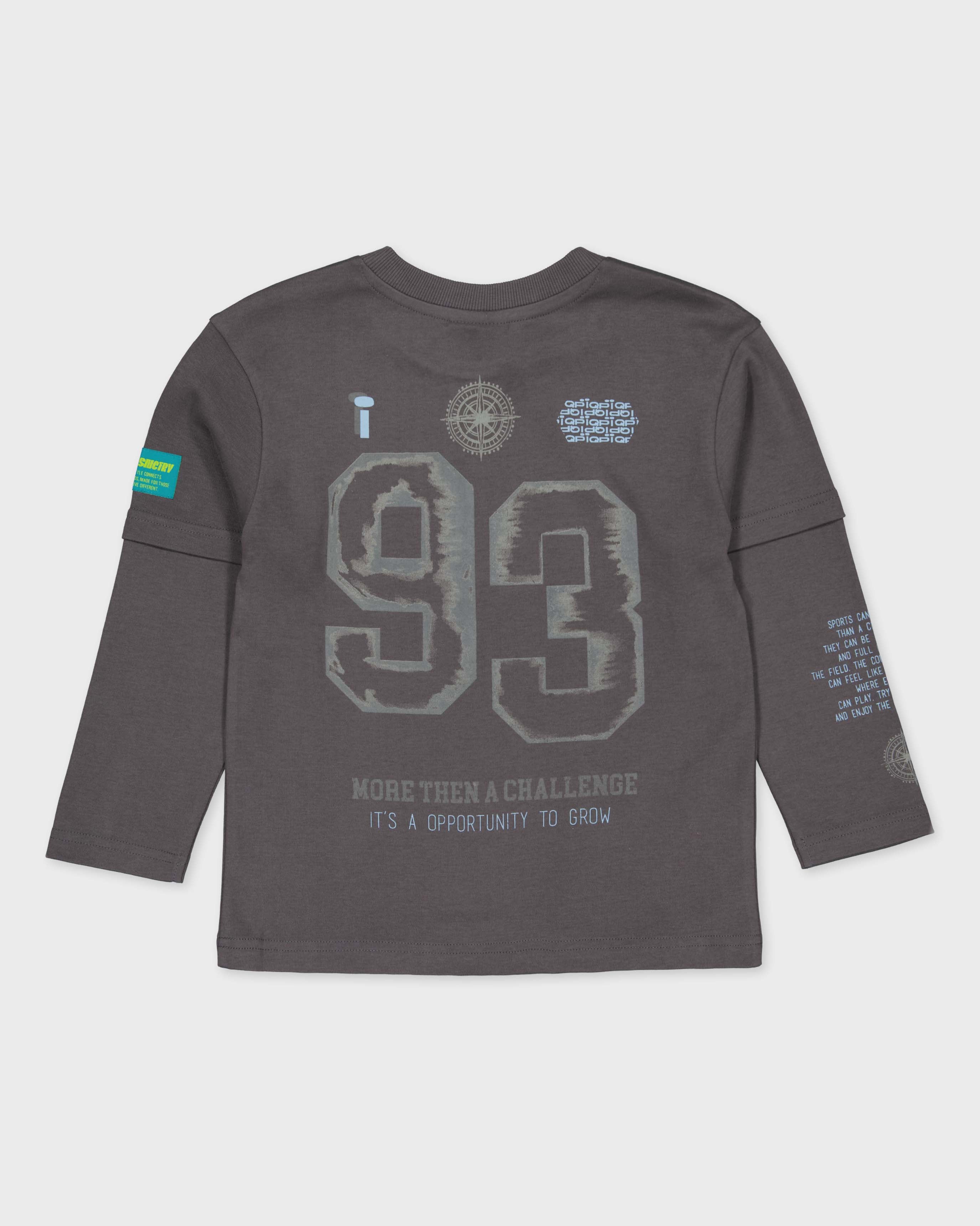 Donkergrijs longsleeve met cijferprint | Metal Grey