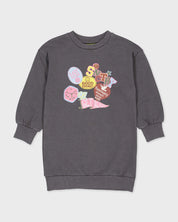 Donkergrijze sweater met frontprint | Metal Grey