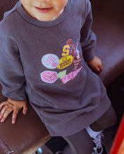 Donkergrijze sweater met frontprint | Metal Grey