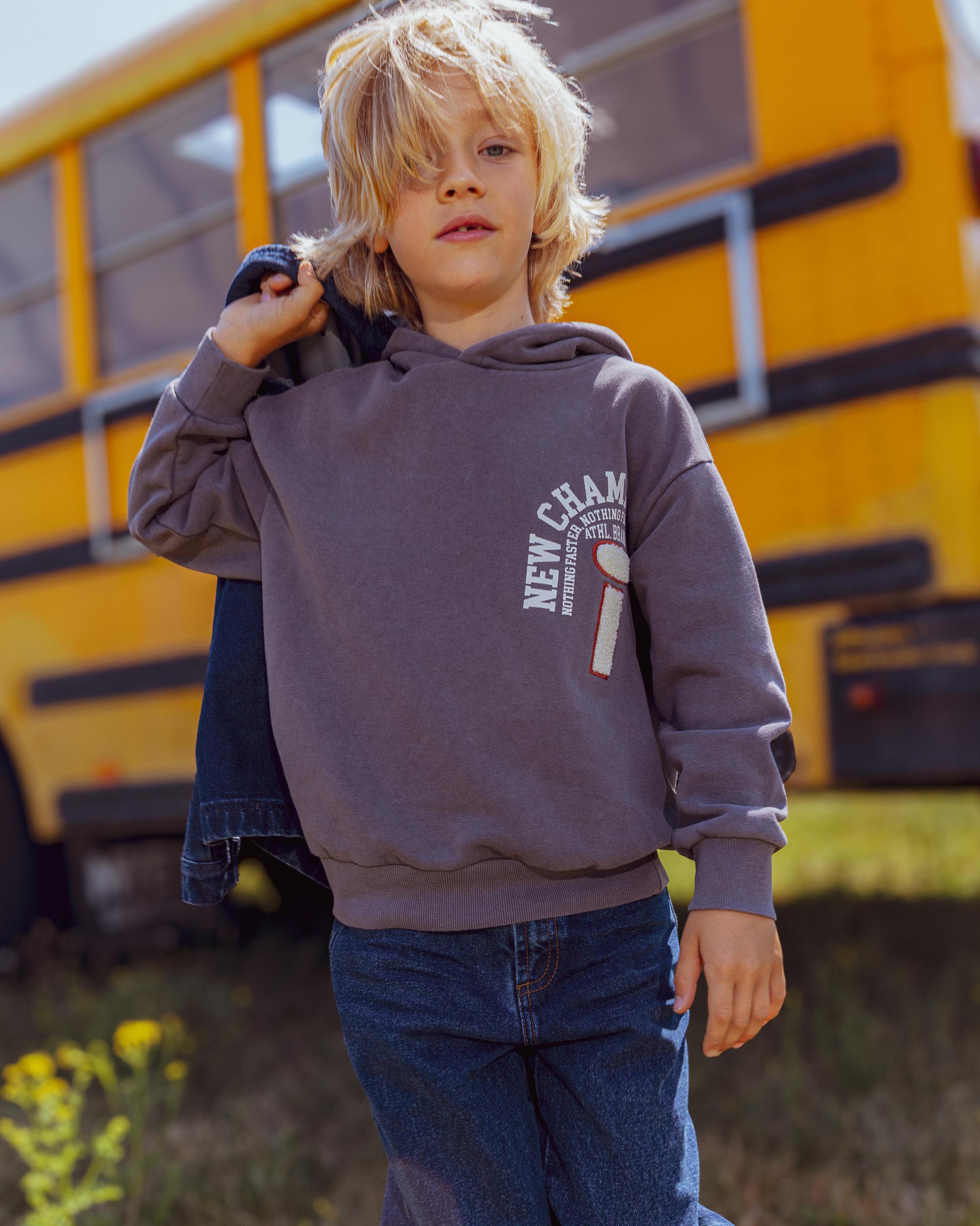Antracietgrijze hoodie met sportprint | Metal Grey