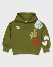 Olijfgroene hoodie met bloemenprint | Soft Green
