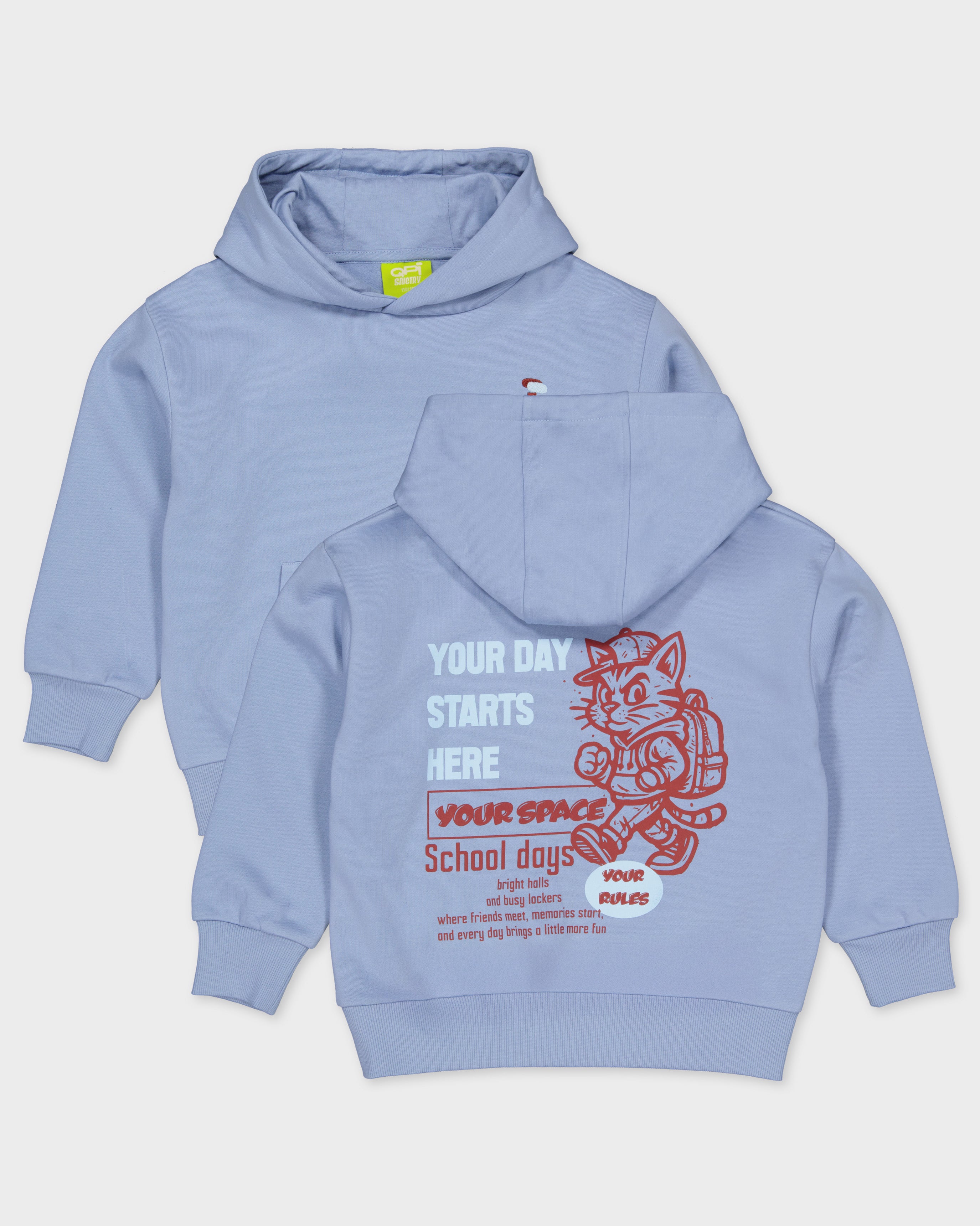 Lichtblauwe hoodie met rode print | Mid Blue