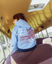 Lichtblauwe hoodie met rode print | Mid Blue