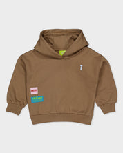 Zandkleurige hoodie met kleurrijke prints | Dessert Sand