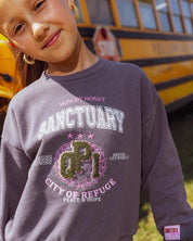 Donkergrijze sweater met tekstprint | Metal Grey