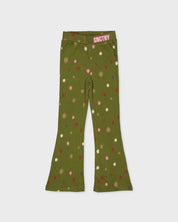 Olijfgroene flared broek met all-over print | AOP Green Graphic