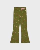 Olijfgroene flared broek met all-over print | AOP Green Graphic